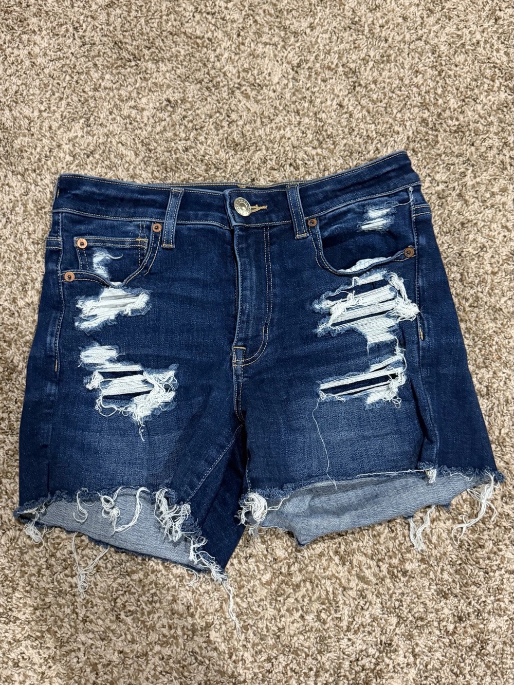 American Eagle Outfitters Dark Blue Distressed Denim Shorts
